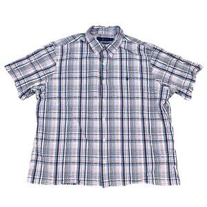 Ralph Lauren Seersucker Short Sleeve Pink & Blue Button Down Shirt Sz XL